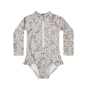 Rylee + Cru White and blue Rashguard Swimwear Long Sleeve 4-5 years